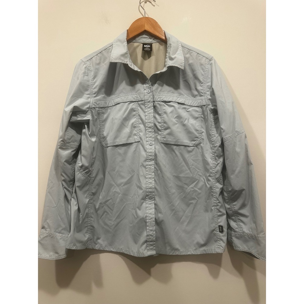 REI Co-op Sahara Long Sleeve Button Down Hiking Shirt Light Blue Gray Large